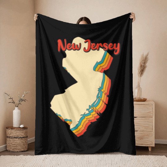 New Jersey Map Outline Vintage Retro Nj Home State Throw Blankets