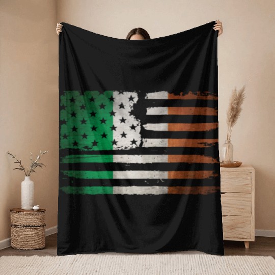 Irish American Ireland Flag Dual Citizen Pride Throw Blankets