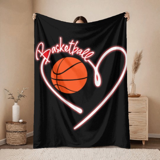 I Love Basketball Girl Basketball Player Heart Throw Blankets