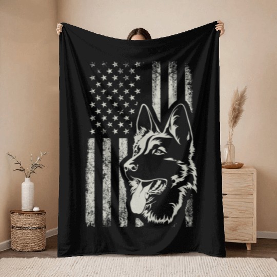 Patriotic German Shepherd AMERICAN FLAG Dog Lover Throw Blankets