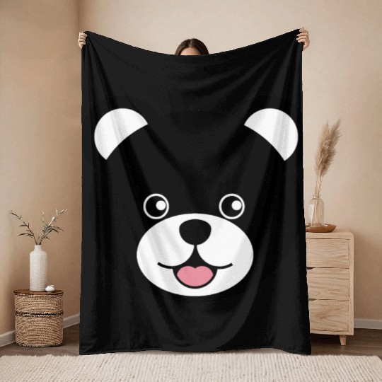 Cute Black Teddy Bear Face Throw Blankets