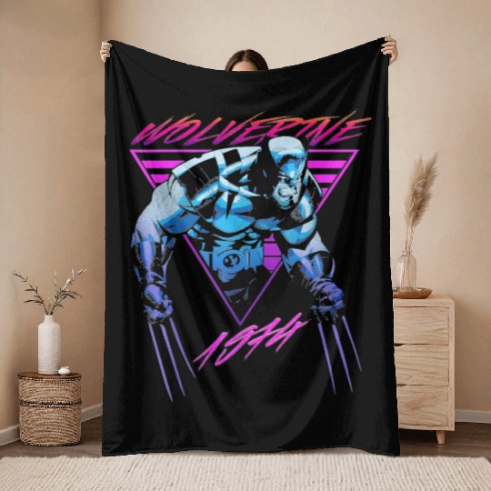M-a-r-v-e-l W-o-l-verine Neon Retro Logan Graphic Throw Blankets