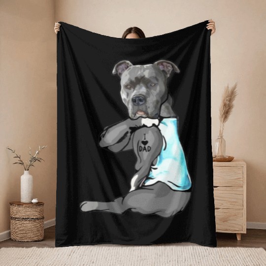 Cute Pitbull I Love Dad Dog Lovers Fathers Day Throw Blankets