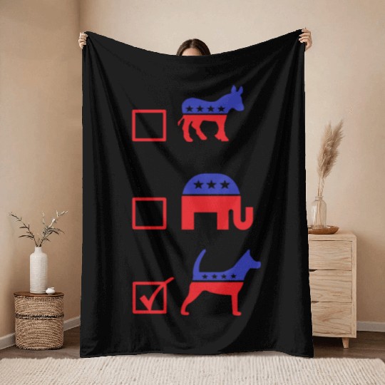 Republican Dog Voting Ballot Paper Democrat Throw Blankets