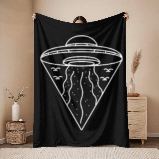 Funny UFO Lineart Pocket Quote Alien UFO Gifts Throw Blankets