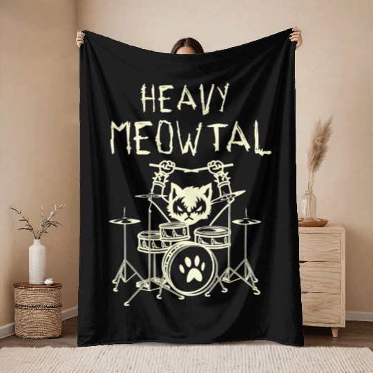 Heavy Meowtal Cat Metal Music Gift Idea Throw Blankets
