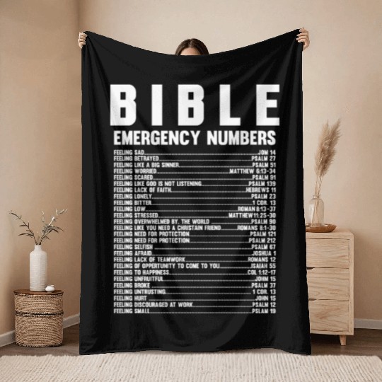 Bible Emergency Numbers Verse God Jesus Faith Throw Blankets