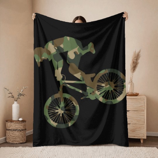 Vintage BMX Bike Racing Camouflage Throw Blankets