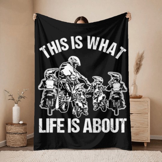 Dirt Bike Dad Motocross Father Motorcycle Son Kids Throw Blankets