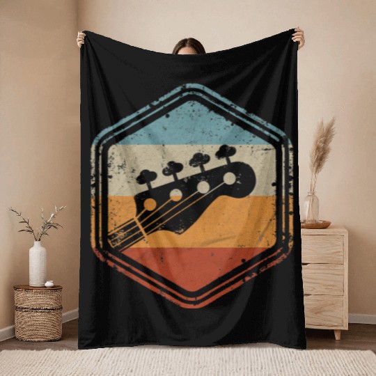 Bass Guitar Vintage Headstock for Bassist and Bass Throw Blankets