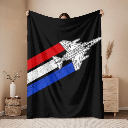 F-4 Phantom Vintage USA Contrails Red White Blue Throw Blankets