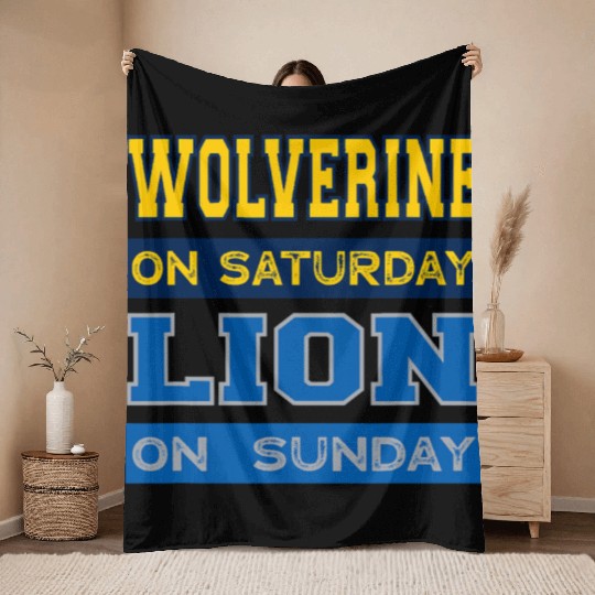 Wolverine on Saturday Lion on Sunday Detroit Throw Blankets
