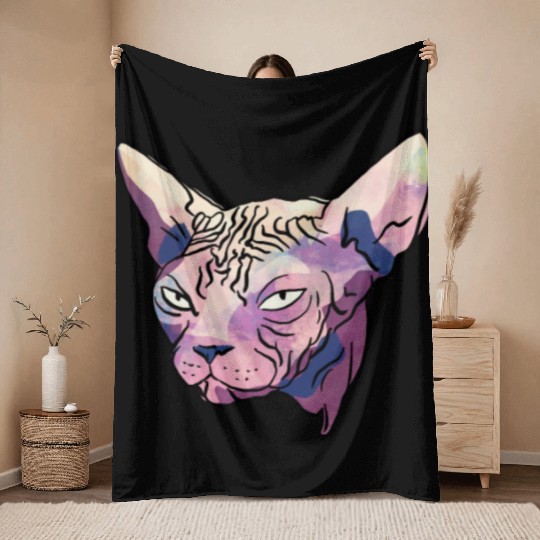 Grumpy Sphynx Cat - Funny Wrinkly Naked Kitty - Co Throw Blankets