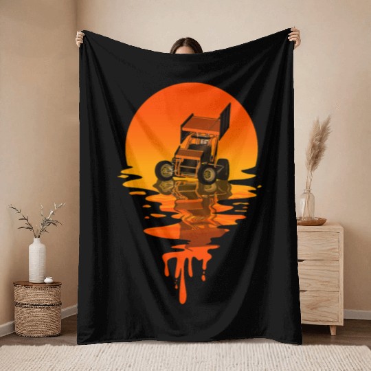 Vintage Retro Style Sprint Car Racing Throw Blankets