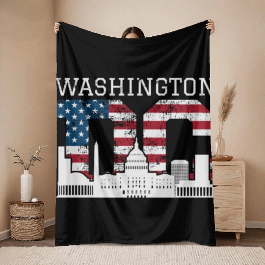 Washington Dc Capitol Hill Usa Flag Souvenir Gift Throw Blankets