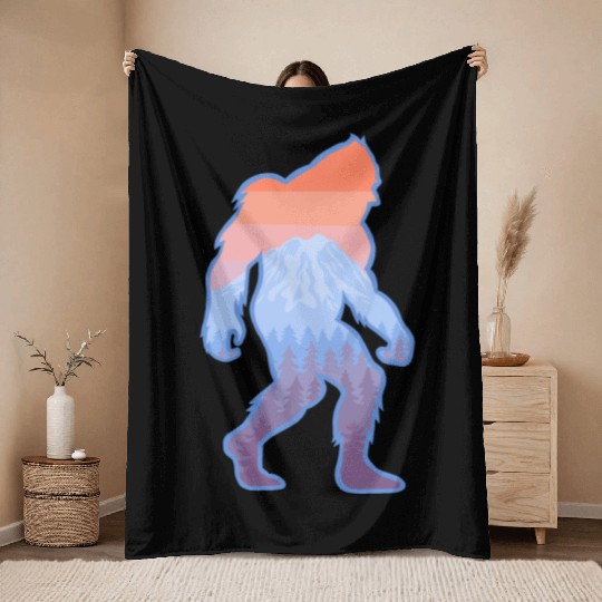Mt Rainier Bigfoot Sasquatch Throw Blankets