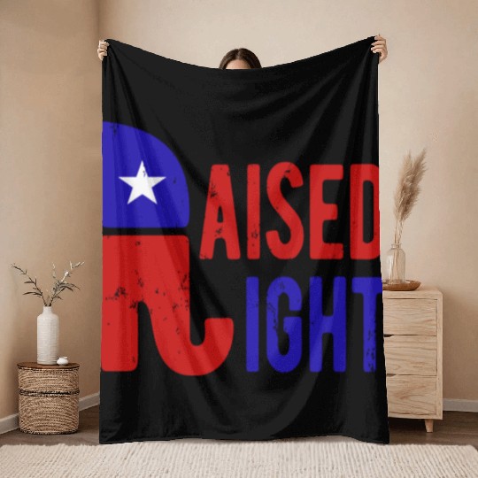 Raised Right Proud Republican Elephant Logo Usa Throw Blankets