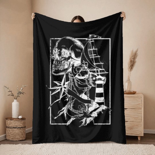 Sea life ship skull anchor compass Throw Blankets