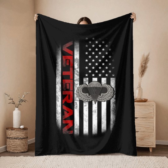 Vintage Flag US Paratrooper Airborne Division Army Throw Blankets