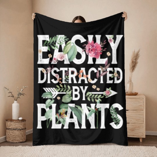 Easily Distracted By Plants Throw Blankets