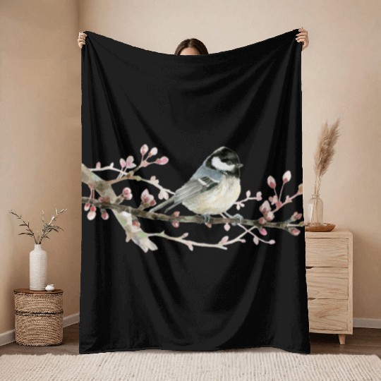 Swamp Tit on A Twig - Garden Birds In Spring Throw Blankets