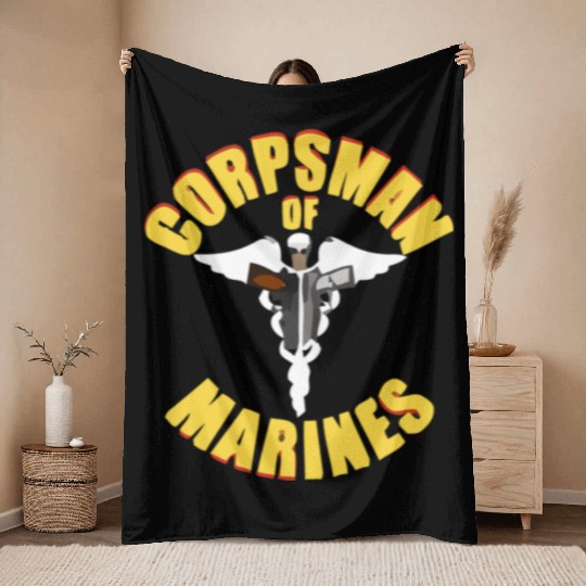 Us Navy Corpsman 8404 Fmf Veteran Front & Back Des Throw Blankets