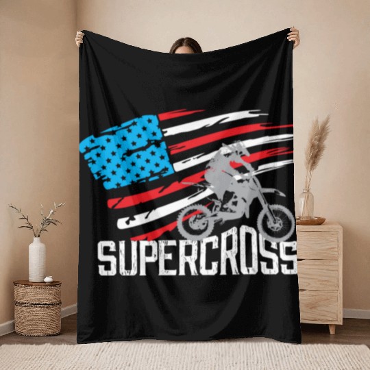 Supercross Motocross Racing Biker Throw Blankets