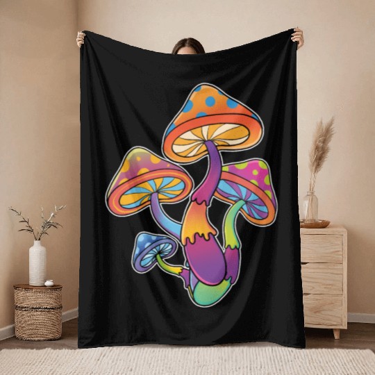 Magic Mushrooms Psychedelic Shrooms Throw Blankets
