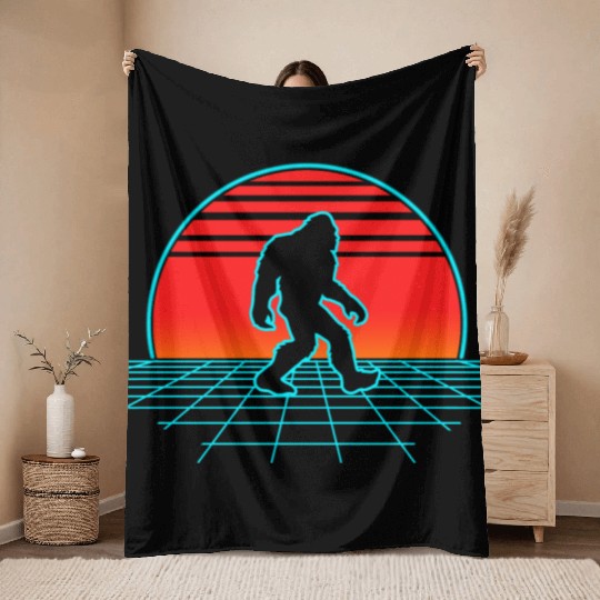 Bigfoot Retro Vintage 80s Vaporwave Bears Animal L Throw Blankets