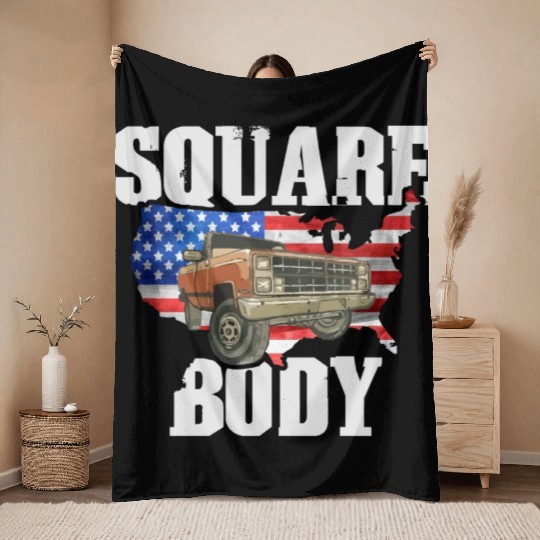Square Body - American Flag Truck Lovers Throw Blankets