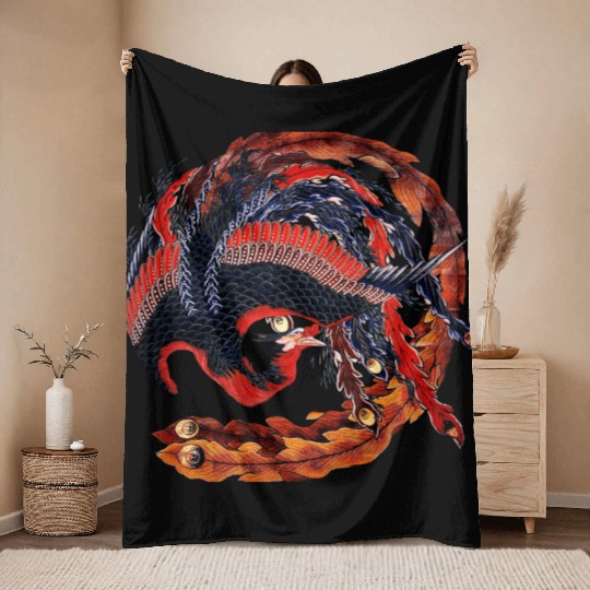 Phoenix that glares in all directions by Hokusai Throw Blankets