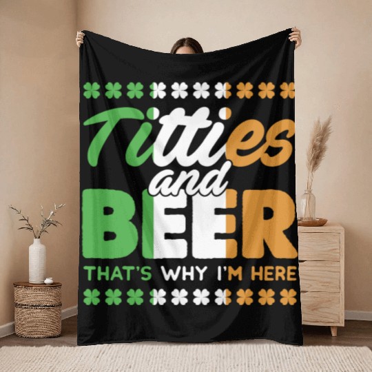 Funny St. Patricks Day Irish Titties And Beer Gift Throw Blankets