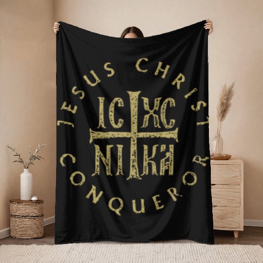 Icxc Nika Cross Orthodox Christian Jesus Christ Co Throw Blankets