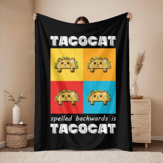 Funny Taco Cat Tacocat Spelled Backwards Palindrom Throw Blankets