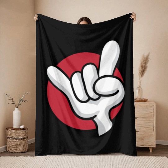 Rock On Heavy Metal Hard Rock Hand Sign Cartoon Throw Blankets