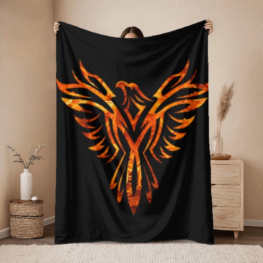 Tribal Fire Phoenix Rising Throw Blankets