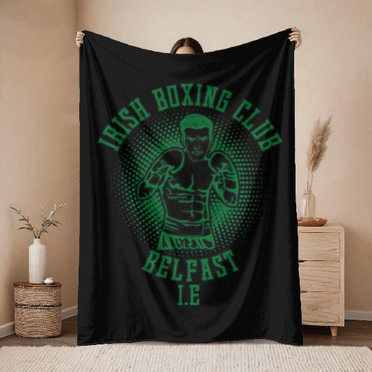 Irish Boxing Club Belfast Boxer Gifts Boxing Lover Throw Blankets