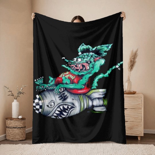 Rat driving a torpedo shark Throw Blankets