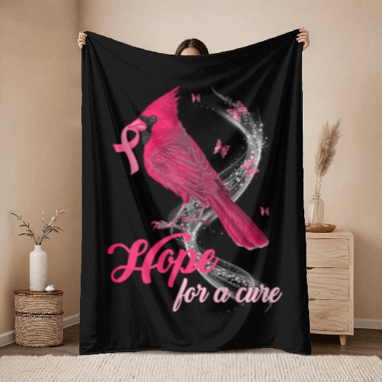 Breast Cancer Cardinal bird hope for a cure Throw Blankets