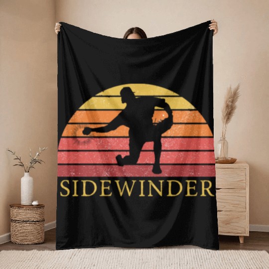 Sidewinder Sidearm Baseball Pitcher Retro Vintage Throw Blankets