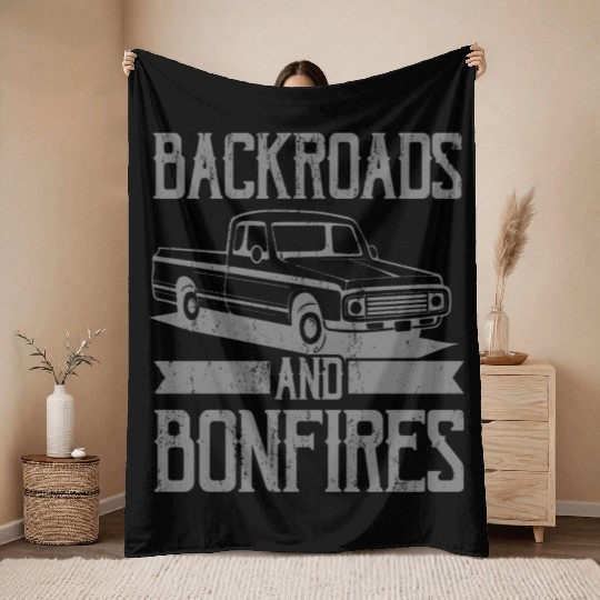 BACKROADS AND BONFIRES Square Body Truck Pickup Throw Blankets