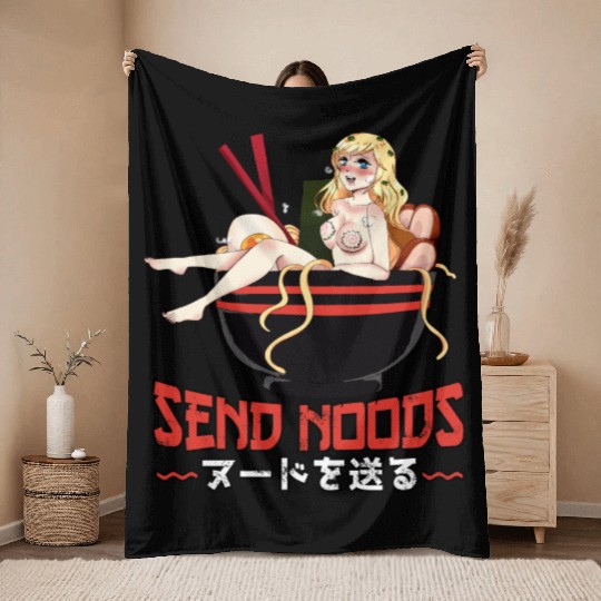 Send Noods Waifu Material Ramen Noodles Gift Throw Blankets