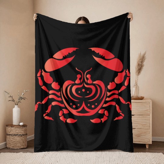 Red Crab, Tribal Art Style Throw Blankets