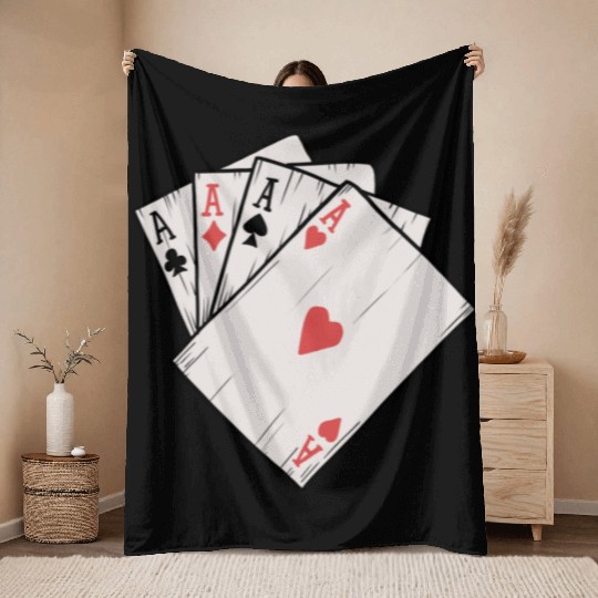 Traditional Tattoo Four Aces Playing Card Game Throw Blankets