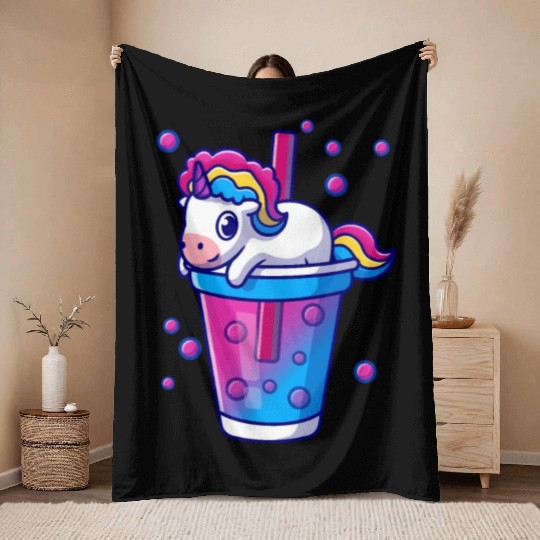 Boba Tea Bubble Tea Cute Kawaii Unicorn Bisexual Throw Blankets