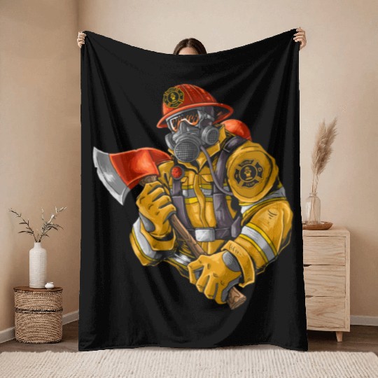 firefighter fire brigade fire station blueish use Throw Blankets