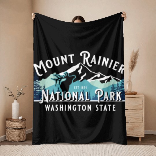 Vintage Mount Rainier National Park Washington Sou Throw Blankets