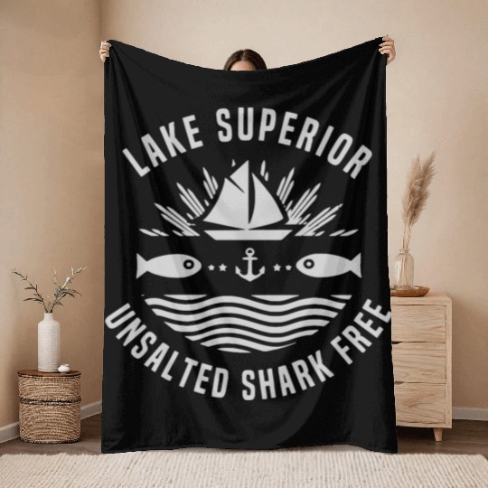 Lake Superior Unsalted Shark Free Great Lakes Fish Throw Blankets