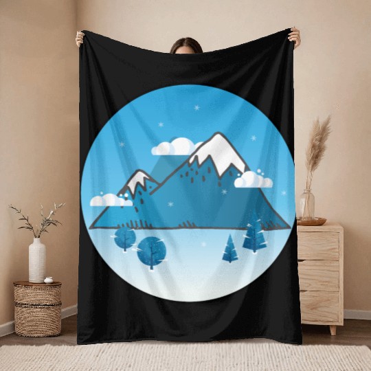 Snowy Blue Aesthetic Throw Blankets