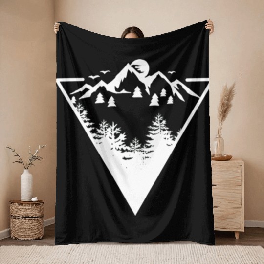 Triangle frame artwork with wilderness landscape Throw Blankets